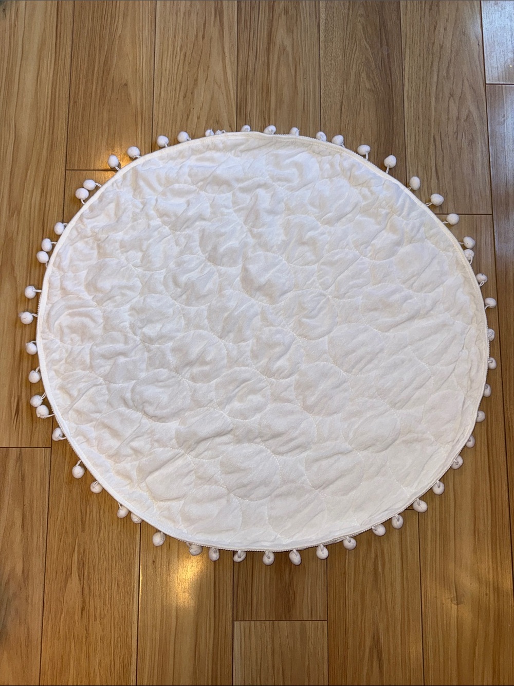 Baby Mat White Round Pom Trim Quilted Accent Mat - Home Accents